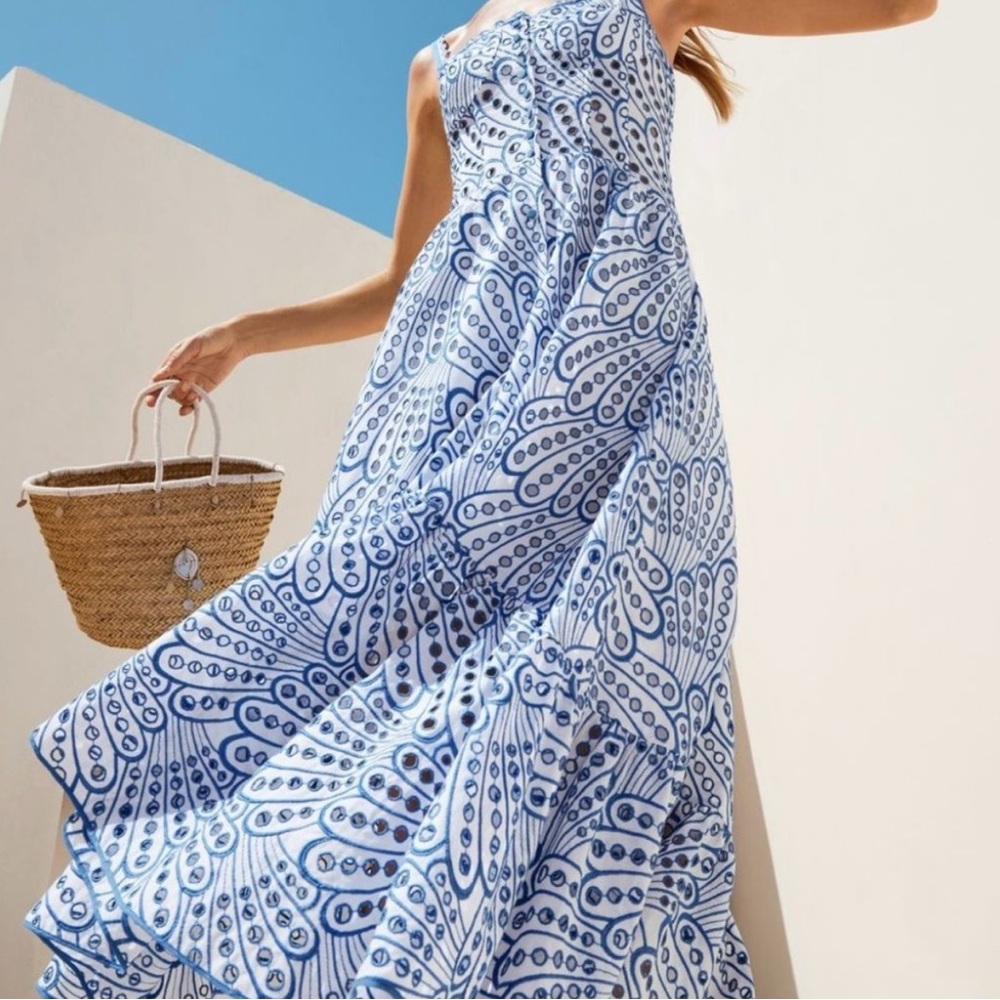 Charo Ruiz Blue and White Broderie Anglaise Dress size M